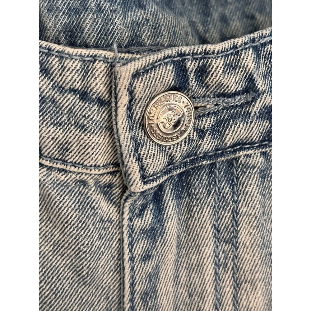 Young &‎ Reckless 33 Distressed Patch Jeans LA Streetwear Ankle Zip Y2K - Picture 7 of 9